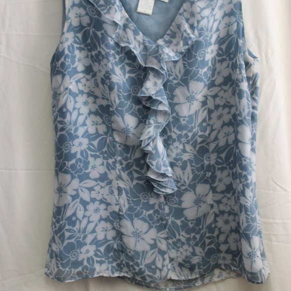 💙 Pineapple Moon Blue White Floral Ruffle Blouse S - Picture 2 of 10